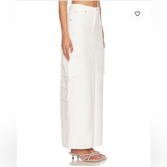 Slate Dresses & Skirts - White & Tan Stitching Cotton Modest Baggy Oversized Cargo Casual Jean Skirt XL